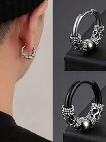 1 pieza Pendiente de aro de acero inoxidable con bola minimalista para hombres, diseño de nicho de moda europea vintage hip-hop - pendientes - Ver 5