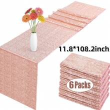 6pcs Silver Sequin Table Runner 11.8" X 108.2" Silver Metallic Glitter Table Runner For Baptism, Wedding, Christmas, Birthday Party, Banquet, Valentine's Day, Holiday Party Decoration (Multiple Colors Available) - Multicolor - View 9
