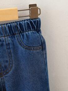 1pc Toddler Casual Versatile Minimalist Streetwear Outdoor Denim Pants - Navy Blue - View 4