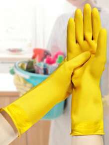 1 件现代时尚黄色家用清洁橡胶手套，防止洗衣服和洗碗时手部受伤，防滑加厚，厨房和浴室清洁手套（随机纹理防滑图案） - 彩色 - 查看 4