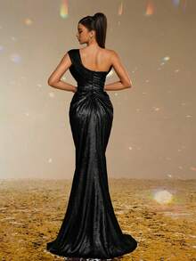 Smilprince Luxuriöses Off-Shoulder langes Etui-Abendkleid mit hohem Schlitz und Metall-Optik, elegantes Partykleid, Abschlussballkleid für Damen, Abendkleid für festliche Anlässe, Hochzeitsgast-Kleid