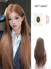 Vordere stirnförmige Spitze 4*1, vordere Stirnspitze lange gerade Perücke, Mittelscheitel Perücke, flachsbraun 28 Zoll Perücke, halbgewebte tägliche natürliche, glatte und realistische Perücke (ohne Zubehör)