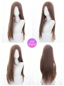 Vordere stirnförmige Spitze 4*1, vordere Stirnspitze lange gerade Perücke, Mittelscheitel Perücke, flachsbraun 28 Zoll Perücke, halbgewebte tägliche natürliche, glatte und realistische Perücke (ohne Zubehör)