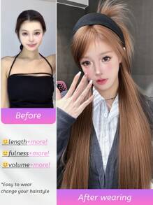 Vordere stirnförmige Spitze 4*1, vordere Stirnspitze lange gerade Perücke, Mittelscheitel Perücke, flachsbraun 28 Zoll Perücke, halbgewebte tägliche natürliche, glatte und realistische Perücke (ohne Zubehör)