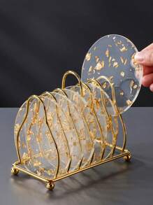 5 件装耐热亚克力隔热杯垫，带金箔，桌面保护，适用于各种杯子家居装饰（无杯垫架）