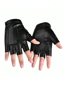 1 Pair Leather Fingerless Casual Sports Style Gloves, Fashion Street Dance For Men