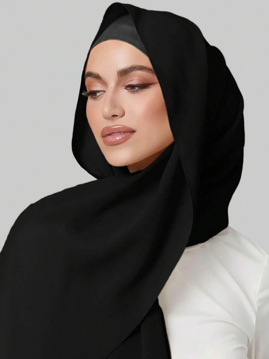 1pc Women Casual Daily Wear Chiffon Headscarf - 黑色 - 查看 1