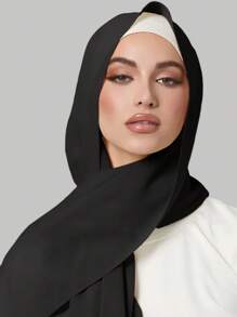 1pc Women Casual Daily Wear Chiffon Headscarf - 黑色 - 查看 2