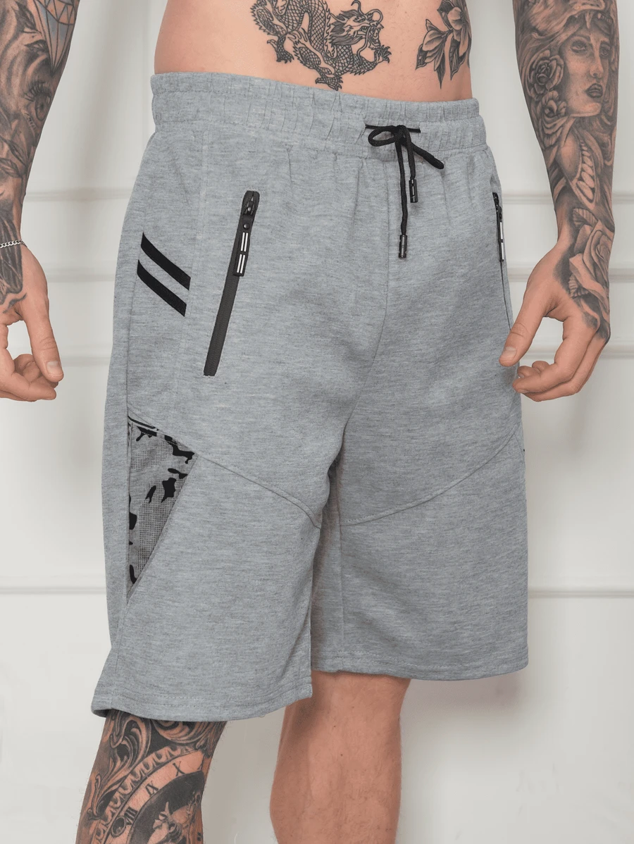 Men's Sweatpants Shorts /Zipped Pockets /Elastic Waist - Light Grey - View 1