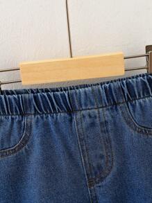 1pc Toddler Casual Versatile Minimalist Streetwear Outdoor Denim Pants - Navy Blue - View 3