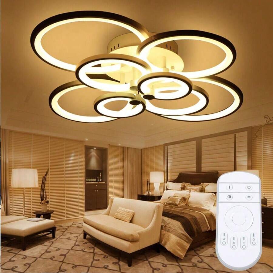 Modern Ceiling Light 8Heads Dimmable Chandelier LED Pendant Lamp Fixture +Remote - Đen và trắng - Xem 1