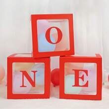 3pcs 1st Birthday Decorations, Balloon Box, Wooden Alphabet Blocks Photo Props For 1 Year Old Birthday Party, Cake Smash Background - Red - View 5
