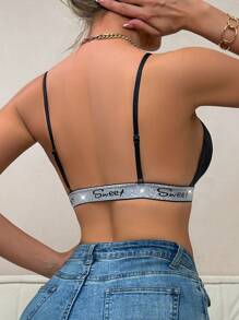 Women's Sexy Sweet Metallic Thread Front Closure Wireless Bra - Black - View 2