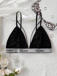Women's Sexy Sweet Metallic Thread Front Closure Wireless Bra - Black - View 7