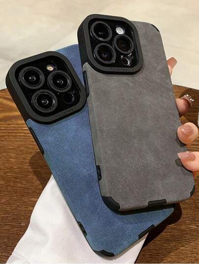 2片装天使眼贴纸材质防摔手机壳，兼容，镜头保护壳，奢华灰、简约蓝、纯色，奢华仿皮纹理手机壳，兼容 16、16 Pro Max、16 Pro、16 Plus