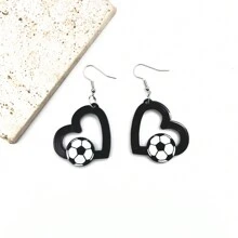 1 paire de boucles d'oreilles en forme de cœur de football en acrylique, boucles d'oreilles de supporter de match de football pour les femmes, la Saint-Valentin, maman, mère, fête des mères, cadeau