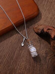 1pc Mary Poppins Handmade Glass Bottle Spoon Full Of Sugar Necklace, Silver, Suitable For Everyday Wear