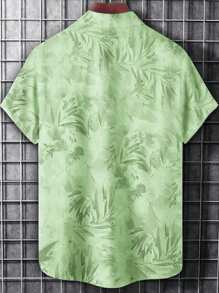 Camisa de manga corta con botones y estampado de flores y hojas hawaianas para hombre de talla grande