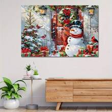 1 Pc Snowman And Santa Wall Background Canvas Art Frameless Wall Decoration Wooden Framed Canvas Painting Thickness 2.25cm/0.9inch High Quality Wall Art Prints Poster Direct Hanging Wall Picture Decor For Home Gifts, Gift, Decoration,Living Room, Bathroom, Bedroom, Kitchen