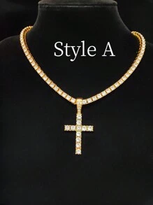 Có 3 kiểu dáng: 1 dây chuyền mặt thánh giá đính đá Rhinestone có dây xích, dây chuyền Hip-Hop Punk Retro Unisex thích hợp để đeo hàng ngày hoặc dự tiệc, quà tặng cho ngày lễ tình nhân, mẹ, mẹ, ngày của mẹ, quà tặng - Vàng - Xem 15