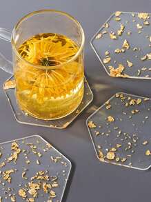 5 件装耐热亚克力隔热杯垫，带金箔，桌面保护，适用于各种杯子家居装饰（无杯垫架）
