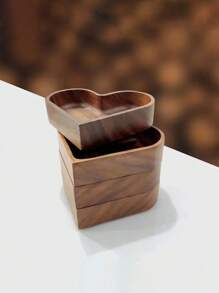 1 Set de Bandeja con forma de corazón de madera - Cuencos apilables de color nogal con tapas - Para cocina y mesa de comedor, frutos secos, aperitivos y sopas - Gran cuenco de sopa con tapa - Vajilla creativa de madera de acacia, artesanía de madera - Marrón - Ver 2