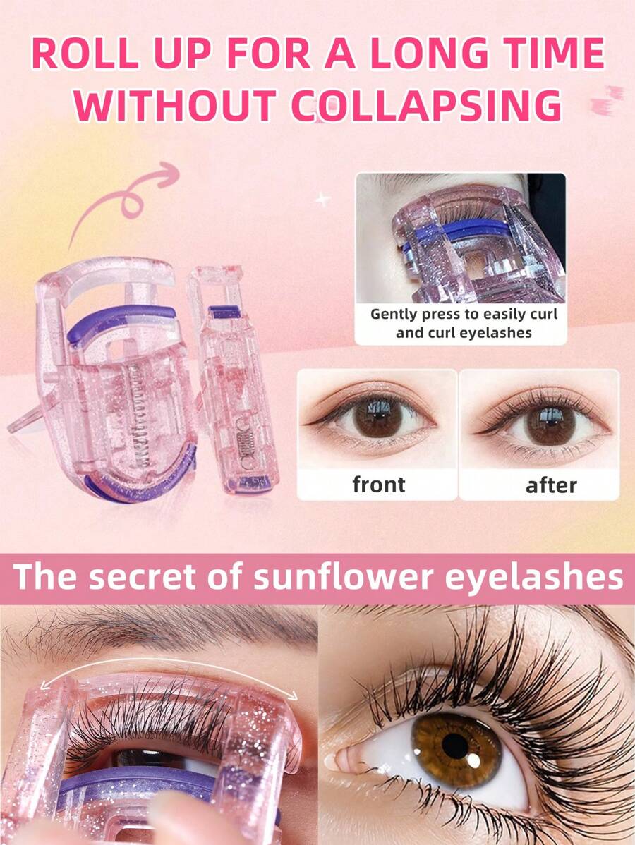 Easy-To-Use Mini Eyelash Curler - Hypoallergenic, Suitable For Beginners And Travel, Available In Clear And Glitter Versions, Portable Glowing Eyelash Curler, 24-Hour Long-Lasting, Non-Irritating, Classic Compact Eyelash Curler For Women, Suitable For Travel, No Battery Needed, Partially Curled For Beginners - Hypoallergenic, Alcohol-Free - Multicolor - View 1
