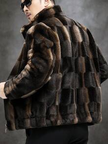 BONNY MAX 男士2025冬季新款仿毛皮竹纤维针织仿貂毛长袖外套 - 棕色 - 查看 2
