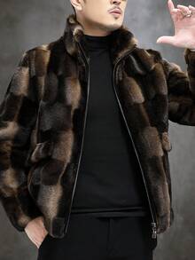 BONNY MAX 男士2025冬季新款仿毛皮竹纤维针织仿貂毛长袖外套 - 棕色 - 查看 5