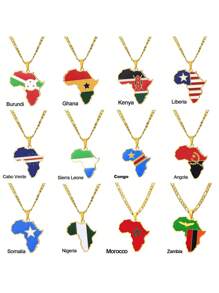 1 件非洲地图图案不锈钢项链 - 彩色 - 查看 4