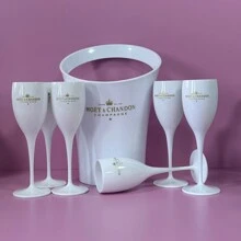 1-12pcs Ice Bucket & Wine Glass Set, Fashionable Reusable 4-Gallon White Plastic Ice Bucket With 5.98oz Champagne Flutes, Suitable For Parties And Home Use, Dishwasher , Also Suitable For Outdoor, Camping, Father's Day Gift - White - View 5