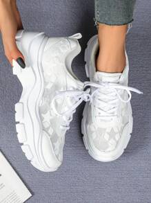 Stijlvolle en comfortabele witte platform sneakers, City-serie met sterrengaasontwerp, geschikt voor woon-werkverkeer, reizen, elegante, casual ronde neus lage multifunctionele schoenen, ideaal voor festivals en geschenken, dames