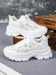 Stijlvolle en comfortabele witte platform sneakers, City-serie met sterrengaasontwerp, geschikt voor woon-werkverkeer, reizen, elegante, casual ronde neus lage multifunctionele schoenen, ideaal voor festivals en geschenken, dames