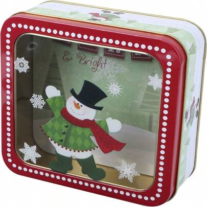 Keksdose Plätzchendose Weihnachtsdose Metalldosen Geschenkdosen mit Fenster und Deckel eckige Weihnachten Eisendose für Kekse Kuchen und Süßigkeiten 15 cm