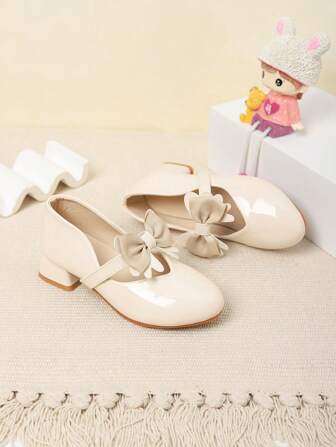 Zapatos Mary Jane de suela blanda con decoración de lazo para niñas pequeñas, versátiles zapatos de vestir