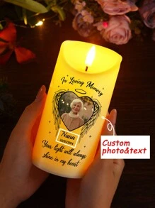 1pc Personalized Commemorative LED Candles, Customized Photos And Names, Paying Tribute To Loved Ones, Beautiful And Realistic Candlelight Effects, Commemorative Precious Moments, Condolence Gifts, Family Gifts, Valentine Day, Valentine Day Decor Birthday Graduation,Multi-Functional, ,Anti-Mold,Ornamental,Reusable,Exquisite,Stylish,High-Quality,Adorable,Modern,Custom,Unique,Personalized,Ideal Gifts For Him,Ideal Gifts For Her,Her,Boyfriend,Girlfriend,Dad,Mom,Family,Friends,Son,Daughter,Kids,For Anniversaries,For Birthdays,For Housewarming,For Graduation,Kitchen,Dining Room,Bedroom,Office,Living Room,Home,Garden,Tea Room