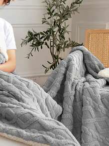 1 件双层夏尔巴毯，纯色波浪图案，温暖柔软，适合所有季节，简约时尚的床毯，适用于卧室、沙发、办公室、沙发床 - 淺灰色 - 查看 2