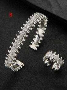 2 件套方晶锆石镶嵌个性化手镯和戒指首饰套装 - 彩色 - 查看 4