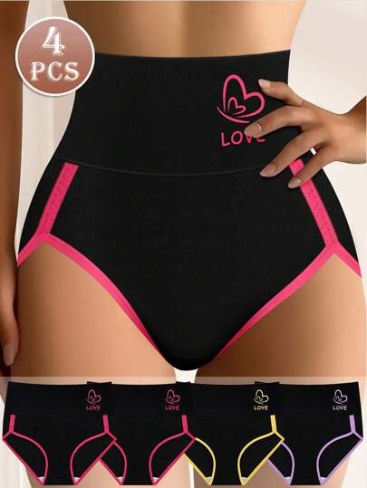 MEIYATING 4 条装 女式高腰撞色边饰舒适三角内裤