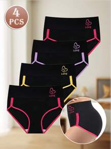 MEIYATING Set de 4 bragas de mujer de talle alto con ribete de contraste de color y ajuste cómodo en forma de triángulo - Multicolor - Ver 6