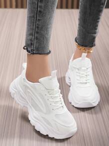 Sporty Front Chunky Sneakers For Women,Colorblock Leather Lace-Up Shoes Women Boots Women Lightweight Breathable Sneakers Women Shoes Outdoor Sports Shoes For Women Running Shoes Comfortable Casual Shoes For Women