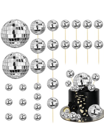 10 件迪斯科球蛋糕装饰，迪斯科球蛋糕装饰品，70 年代迪斯科蛋糕中心装饰迪斯科主题蛋糕签，适用于主题蛋糕生日派对婚礼餐桌装饰（带木棍）