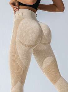 TCVC 女士纯色高腰紧身瑜伽裤，高弹力修身打底裤，紧致塑形高腰收腹，适合室内外运动，春季瑜伽紧身裤 - 香檳色 - 查看 5