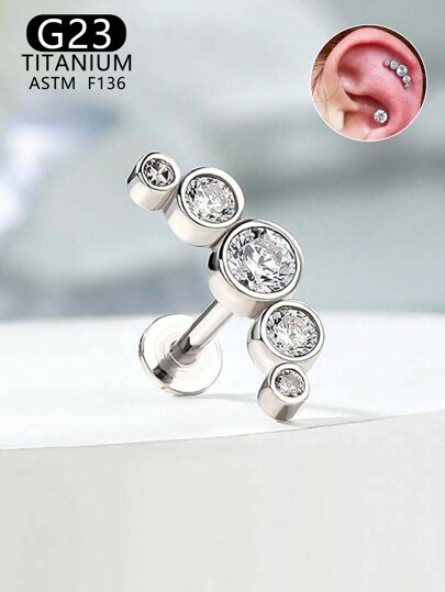 قرط تيتانيوم واحد مرصع بالراين، حلق شفة داخلي قابل للربط بمقاس 16G، مجوهرات للثقوب