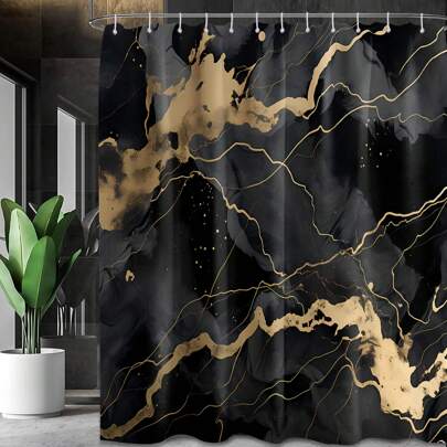 1pc Marble Black And Gold Shower Curtain, Modern Abstract Shower Curtains For Bathroom Decor Men Bath Curtain Set Fall Decor Bathroom Accessories Back To School