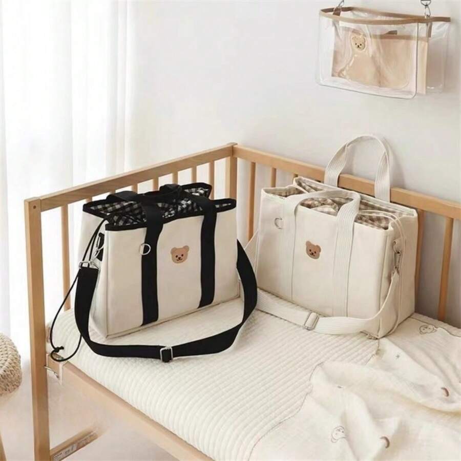 Cute Cartoon Bear Mom Handbag, Multifunctional Tote Shoulder Bag For Outing, Convenient Storage (No Accessories) - White - View 1