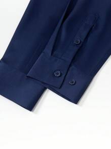 Silk Iron-Free Elastic Men's Long-Sleeved Shirt Solid Color Silky Business Casual Cardigan Composition 96% Polyester 4% Elastane/Single-Piece Shirt/Gram Weight 135g - 藏蓝色 - 查看 6
