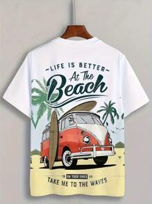 活力巴士印花男士短袖圆领T恤 - 柔软透气，轻盈舒适，宽松版型，适合夏季户外活动 - 男士休闲装，是旅行、徒步和海滩度假的理想之选 - 彩色 - 查看 4