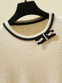 Crew Neck Short Sleeve Knit Pullover T-Shirt, Versatile For Women, Spring/Summer - Apricot - View 4