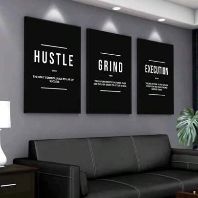 3Pcs Unframed Modern Black&White Inspirational Quotes Poster, Uplifting Wall Decoration, Waterproof Canvas Wall Art, Artwork Wall Painting For Gift, Motivational Theme Poster For Bedroom, Living Room, Office, Dining Room, Gym, Home And Dormitory Decoration Gifts Birthday Graduation